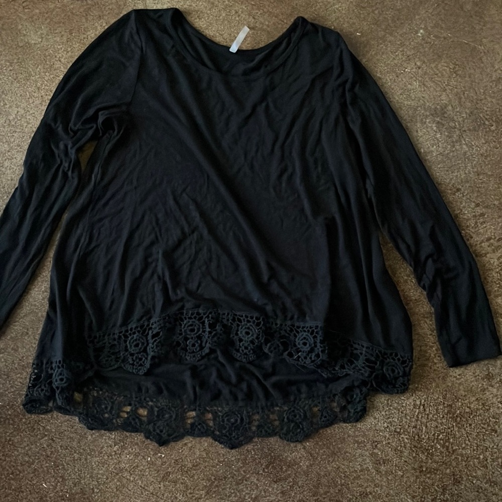 Black long sleeve top with lace bottom size s